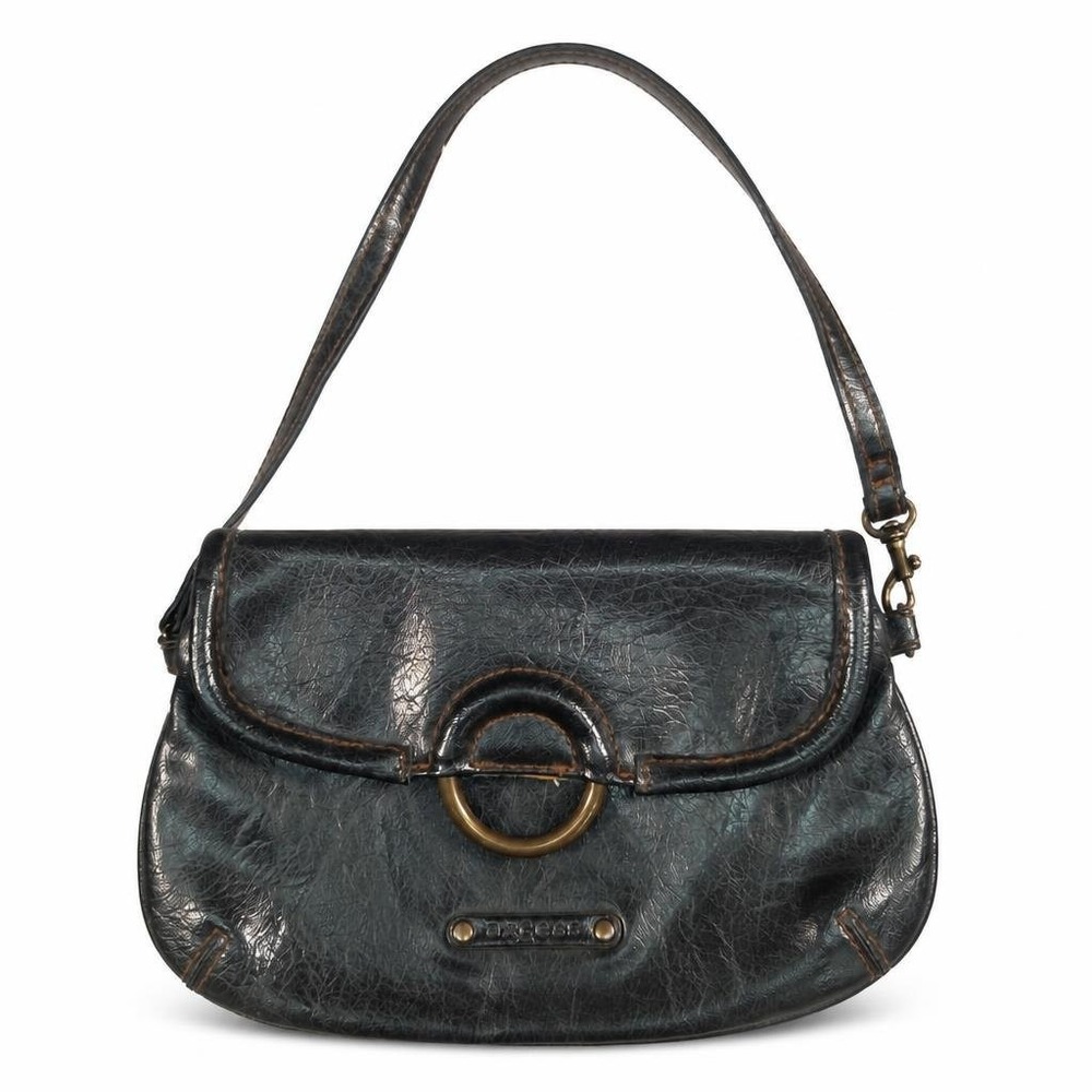 Vintage Y2K Axcess Liz Claiborne Shoulder Bag Black Faux Leather O-Ring Small